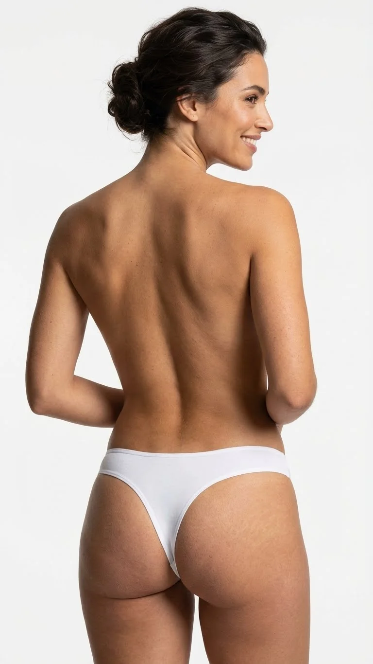 Pamuklu Beyaz Brazilian Külot - Yan Görünüm